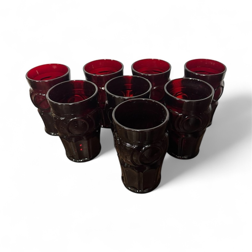 Vintage MCM Wheaton Bullseye Ruby Red Tumblers Set of 8.